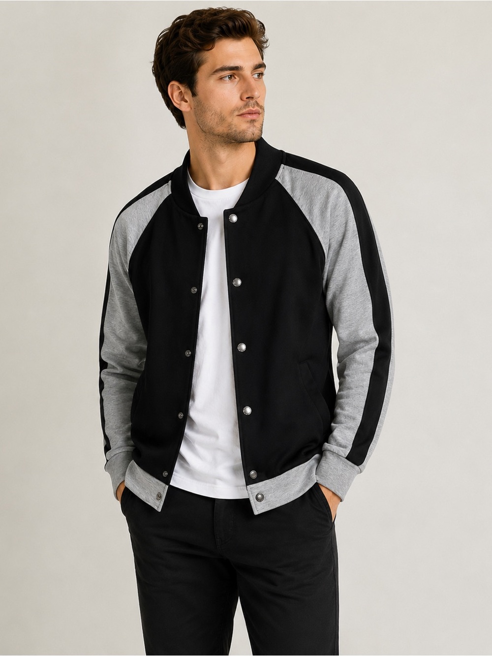 Men's Elie Tahari Colorblock Bomber Jacket Black & Gray M